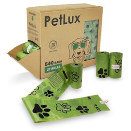 Sacchetti Igienici per Bisogni dei Cani, Biodegradabili, con Dispenser e Clip per Guinzaglio, 540 pezzi, 27 rotoli, Extra Spesso, a prova di Perdite, Bustina Raccogli Feci Escrementi Cane Cacca