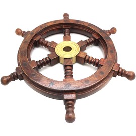 Nautical Specials Nautical Sheesham Wood Ship Wheel with Brass Center Home Decoration Gifts (12"), Inch