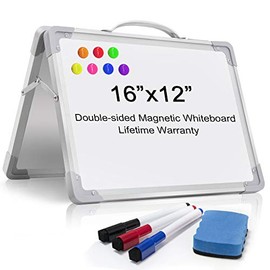 Small Dry Erase White Board, 16"X12" Double-Sided Magnetic Portable White Board Desktop Foldable Tabletop Whiteboard Easel for Home, Office, Classroom