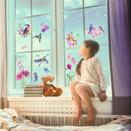 XIATIAN 9 Sheets Spring Window Stickers for Glass Bird Butterfly Branch, Spring Window Decal, Double Sided Window Clings Stickers for Kids Room, Window