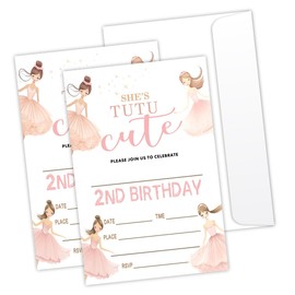 Happiness Tutu Cute Ballerina 2nd Birthday Invitation Ballet Birth Day Party Invite Cards Dance Birthday Invitation 20 Parties Invitations with Envelopes Birth Day Party Decoration Supplies -L802
