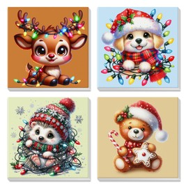 GHHKUD Christmas Paint by Numbers Kits for Adults Beginners Kids, 4 Pack Cartoon Animal Painting by Numbers Canvas Kit for Children, Colourful Paint by Numbers with Wooden Framed Canvas, 8x8inch