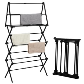 ZOES HOMEWARE 4 Tier Clothes Drying Rack Foldable | Foldable Clothing Drying Rack | Laundry Drying Rack Collapsible for Laundry Room, Dorm, Expandable Sturdy Metal Design | Black 29"L x 11.5"W x 53"H