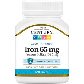 21st Century Iron 65 mg Ferrous Sulfate 325 mg Tablets, 120 Count