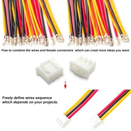 Kidisoii XH 2.54mm JST Connector with 22AWG Pre-Crimped Wire,JST XHP-3,2/3/4/5/6/7/8/9/10/12 Pin Housing JST Adapter Cable Connector with Length of 10/20/50/80/100cm Wire (5 Sets XH2.54 3Pin -100cm)