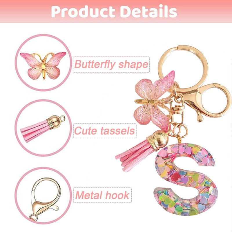 mohito Keyring Letter Keyring with Initial Letters Pink Butterfly Key