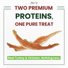 Herz Duo-Protein Turkey Tendon & Chicken Strip 3 oz, USA-Sourced Turkey Tendon, Natural Dog Chew for Small Dogs, Wrapped in Chicken, Rawhide-Free, Hypoallergenic, Puppy-Friendly