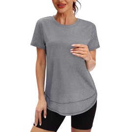 Oversized Tshirts for Women Dry Fit Plus Size Spring Clothes Summer Athletic Tops Workout Shirts Crewneck Grey 3XL