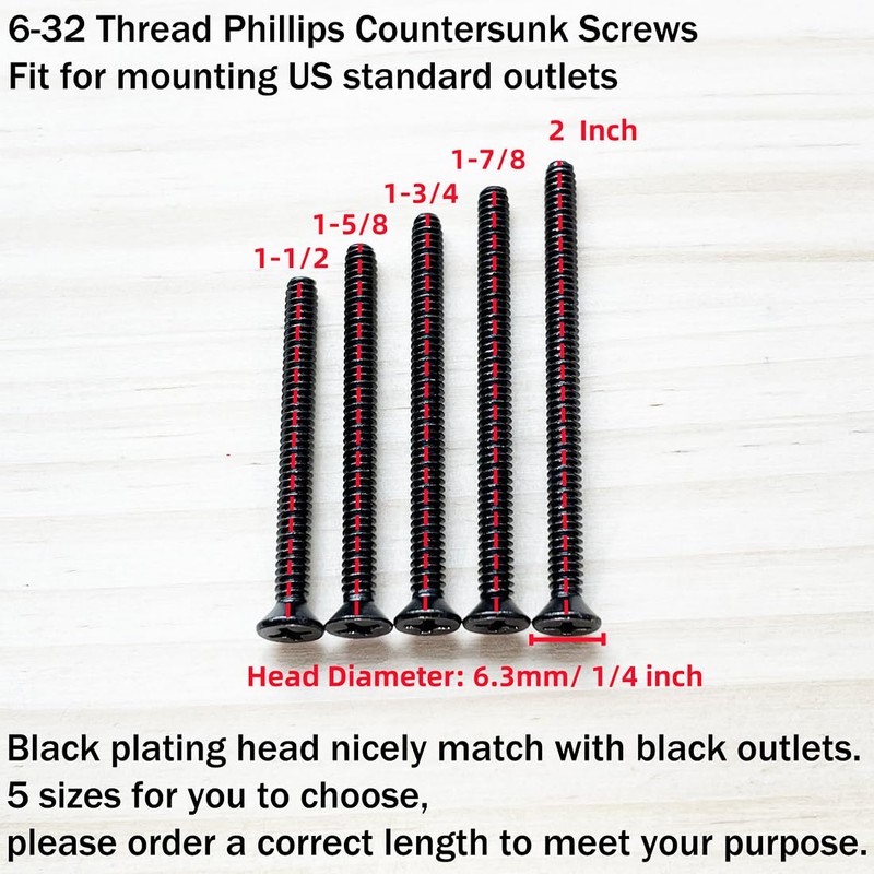 Adiyer Extra Long Black Outlet Screws 40pcs 6-32 x 1-1/2