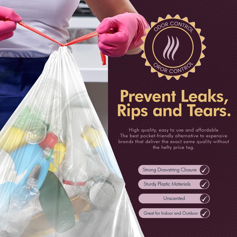 PAMI Recycling Tall 13-Gallon Kitchen Drawstring Trash Bags- Extra-Strong Plastic