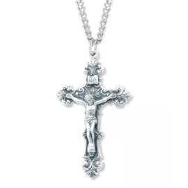 925 Sterling Silver Men's Filigree Crucifix Cross Christian Pendant Necklace