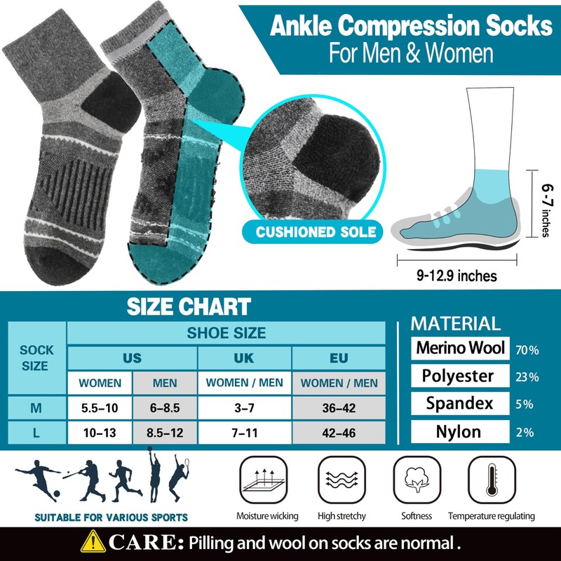 Merino Wool Ankle Hiking Running Socks Warm Winter Thermal Thick