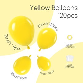 awenztech Awenztech 120pcs Yellow Balloon Arch Kit, 18 12 10 5 inch Yellow Latex Balloons Different Sizes Yellow Balloon Garland for Baby Shower Sunflower Bee Wedding Birthday Party Decorations