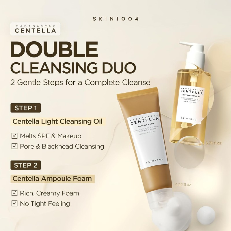 Doble limpieza SKIN1004 – Aceite desmaquillante + Espuma ampulosa 6.8