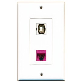 RiteAV 1 Port Cat5e Ethernet Pink 1 Port USB B-B Wall Plate OVERSIZED Jumbo MIDI