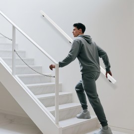 Wooden Stair Handrail, 7FT Decorative Railing for Stairs, 330lbs Load Wall Mount Non-Slip Handrail with Brackets for Indoor/Outdoor Use (White)