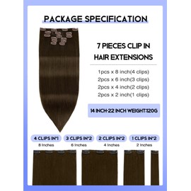 LOVELINE Clip In Hair Extensions Real Human Hair Darkest Brown Hair Extensions Clip Ins 18 Inch Dark Brown Clip In Hair Extensions Human Hair Brown Human Hair Extensions Clip In 120g 7pcs
