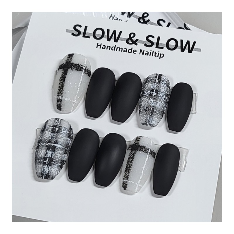 [Sl&Sl Nail Tip] Black check nail - Stiletto / [슬앤슬네일팁]
