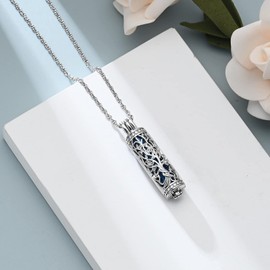 shajwo Cylinder Cremation Jewelry Tree of Life Urn Ashes Necklace for Women Men Vial Cremation Ash Pendant Loved One Memorial Jewelry,Blue
