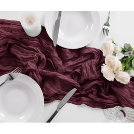 Bailarina 25 Pack Cheesecloth Table Runner 17x108 Inch Long Gauze Cheese Cloth 9ft Wrinkled Sheer Table Runner for Wedding Reception Birthday Party Table Decoration (Burgundy)