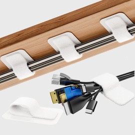 Cable Management Under Desk, 【Up to 15 Cord】【Enhanced Wire Holder】 Cord Organizer, Adjustable Hook and Loop Cable Ties, Reusable Cord Holder, Cable Clips Under Table Cable Hider, 20 Pair(White)