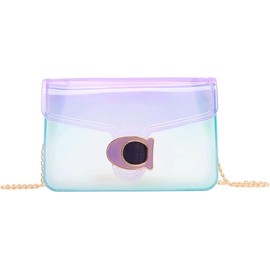 Clear Jelly Crossbody Bag for Women Girls Fashion Candy Color Transparent Shoulder Handbag Wallet with Chain Strap (Purple)