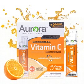 Aurora Nutrascience Mega-Pack Liposomal Vitamin C, Immune Support, 3,000 mg per Serving, Vegan, Gluten Free, Non-GMO, 32 Single Serve Packets, Orange