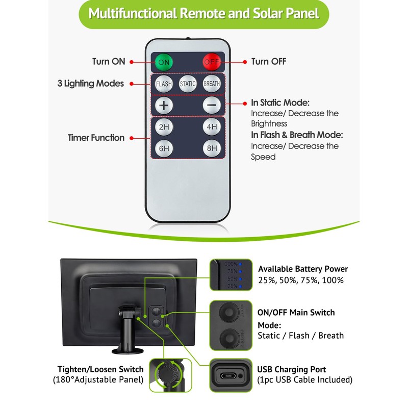 Larkvue 96FT(2x48FT) Solar Outdoor String Lights with Remote & Timer,
