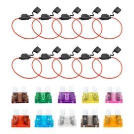 ZUDKSUY 10Pcs 14AWG Waterproof Inline Fuse Holder, with 100Pcs Standard Blade Fuse 2A-35A AMP Assorted Set, Suitable for Marine Car Automotive