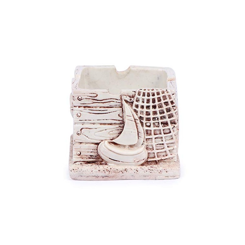 Pinkdesh Resin Material Square Boat Design Ashtray for Office Home