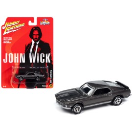 DCD 1969 Ford Mustang Mach I Gray Metallic with Black Stripes 2024 Release 2 1/64 John Wick Movie Pop Culture Diecast Toy