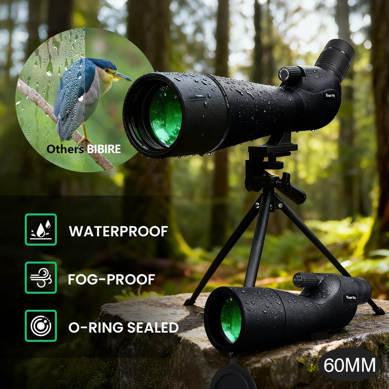 BIBIRE 25-75x60 HD Straight Spotting Scope with Tripod and Phone