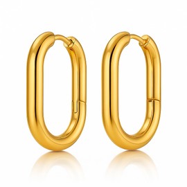 KIANJA Women's Earrings Stainless Steel Gold Plated - Oval Hoop Earrings 20mm - Gold Earrings - Elegant Minimalist Hoop Earrings