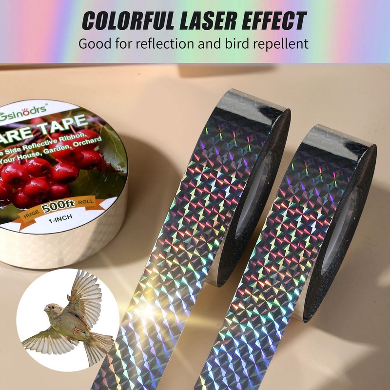 GSINODRS Double Bird Scare Tape Ribbon, Side Reflective Ribbon to