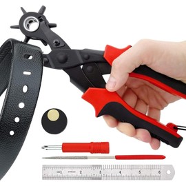 VMINGO - Perforadora de Cuero Pinza Sacabocado Estrella Ojilladora Cinturon Kit Alicate Giratorio Varios Tamaños Cinturon Tela Reloj