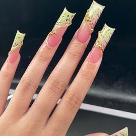 Kamize Square Press on Nails French Long Fake Acrylic Nails Full Cover False Nails for Women and Girls 24PCS