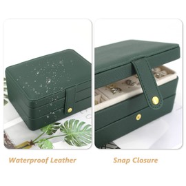 Douzi Jewellery Box, Small Travel Jewellery Organizer Portable Jewellery Case for Women Girls Gift, Double Layers PU Leather Jewellery Holder for Rings, Earrings, Necklaces-Green