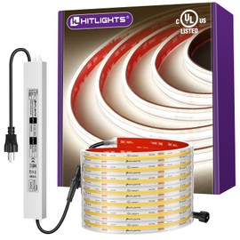 Outdoor COB LED Strip Lights Kit Waterproof White 4000K, 24V Tape Light with Power Supply, IP67, 2560 LEDs, 305 lm/ft, CRI 90+, UL Listed, Premium Lighting for Bathroom, Backyard, Garden, 16.4ft