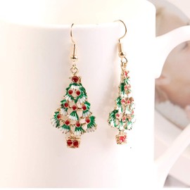 Toyvain 1 Pair of Lovely Christmas Tree Earrings Rhinestone Dangle Ear Stud for Women Girls