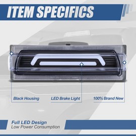 Auto Dynasty LED 3rd Third Brake Light Compatible with 1991-1996 Chevy Corvette 91 92 93 94 95 96, 3D LED Light Bar Rear Center Lamp High Mount Stop light, Black Housing Clear Lens