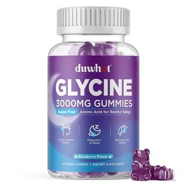 Glycine Gummies, 3g(3000 mg) Glycine Supplements for Sleep, Detox, Relax, Nerve Support, Blueberry Flavor, Sugar-Free, Vegan, Non-GMO, Gluten-Free, 60 Ct
