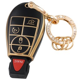 WSAuto Key Fob Cover No Cap Cover with Metal Keychain Compatible with Jeep Grand Cherokee Commander Keyless Entry Remote Start Control Accessories Soft Case Shell Black