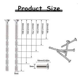 M5 Connection Screws with Sleeves, Sleeve Screws, Nickel-Plated Steel Connecting Screws, with Sleeve Tear-off Screw for Door Handle, Drawer, Cabinet, Keyhole, Pack of 15