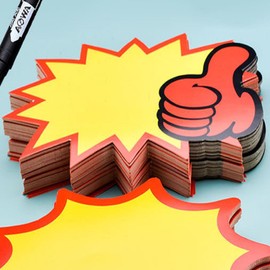 Sale Price Tags Empty Star Shape Sales Signs Sale Flea Market Price Tags Thumb High Explosion Shape Price Labels Price Display Sign for Supermarkets 16 x 12 cm Pack of 60