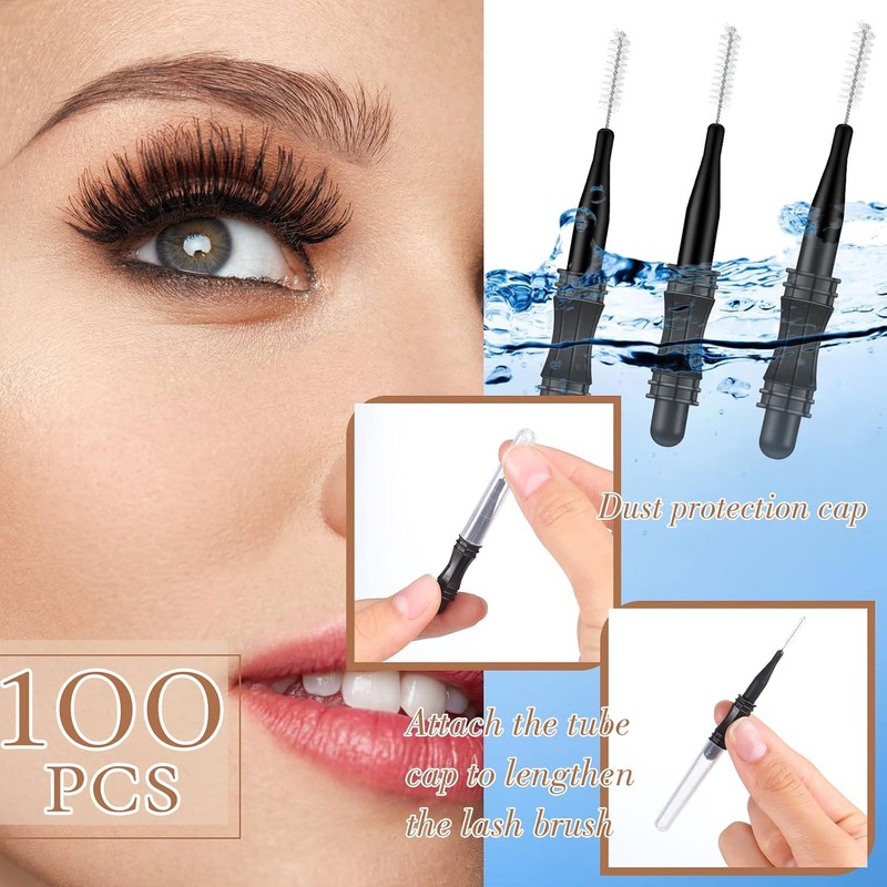 100 piezas de microcepillo de cejas con tapa, cepillo de