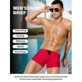 Casey Kevin Swimming Trunks Men's Short Tight Swimming Shorts with Drawstring and Zip Swimming Trunks Quick-Drying Swimming Trunks Boys Water Sports Swimming Wear School Swimming Shorts Men, E3-red