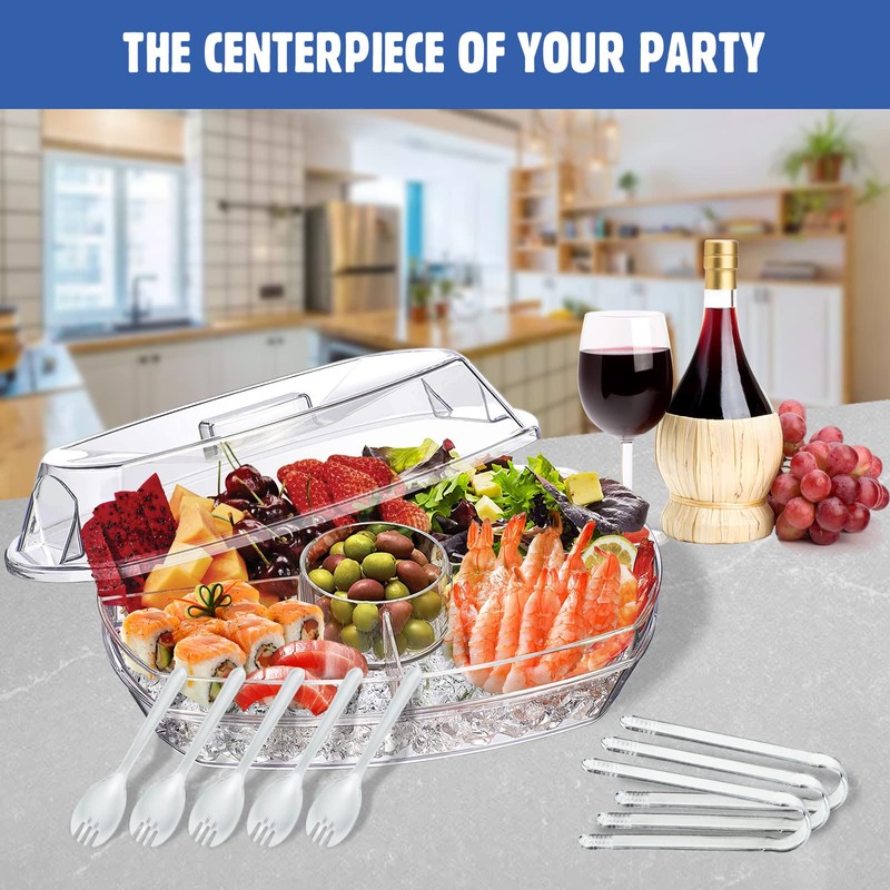 LIMOEASY Chilled Serving Tray, 15" Clear Plastic Party Platter with