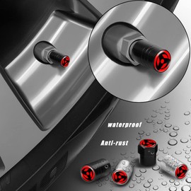 JWQI Anime Tire Valve Stem Caps, 4 Pack Car Tire Air Caps Cover, Hexagon Design Light-Weight Aluminum Alloy Screw-On Universal Auto Wheel Tire Stem Covers for Car, Truck, SUV, Motorcycle, Bike, Red