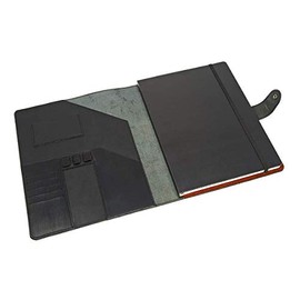 A4 PadFolio with Snap Closure, Black Leather Padfolio with A4 Professional Journal 8 1/4x11 3/4 in, Chromexcel Horween Leather, Executive Leather Portfolio, Business Folder with Notepad