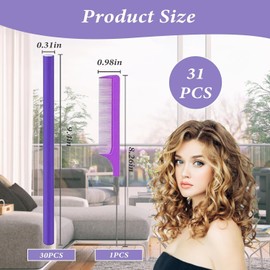 SHAPEPOTY 30 Stück Flexible Lockenstab Twist Schaum Lockenwickler Weich Schaum Keine Hitze Lockenwickler und 1 Stahl Rattenschwanz Kamm für Damen Mädchen Lang und Kurz Haar (24 * 0.8CM, Lila)